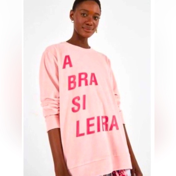 Farm Rio "The Brazilian" Velour Sweatshirt Sz S Pink Oversized Long Sleeve - Picture 1 of 10